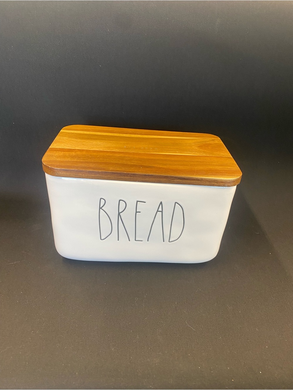 Rae Dunn White Ceramic Bread Box with Wooden Lid